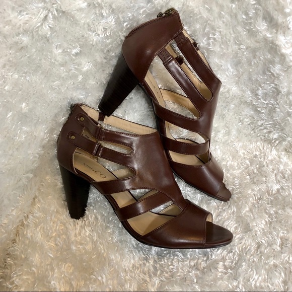 Nine & Co. Shoes - Brown, Zipper Back Strappy Sandal Heels Size 10